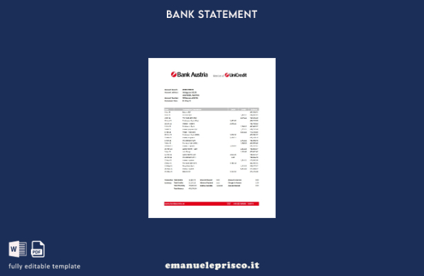 modello Excel di estratto conto bancario Austria Bank Austria in stile verificat